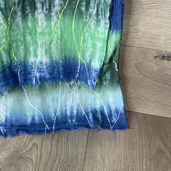 Tie-Dye Blue & Green Long Maxi Wrap Lightweight Cotton Boho Style Womens 40x22.5 - Picture 4 of 6